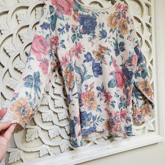 Vintage Embossed Floral Sweater Carriage Core Knit Large L Cabbag… - Picture 2 of 6